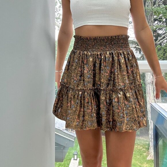 Free People In a Bubble High Waist Metallic Floral Mini Skirt M - Picture 1 of 6